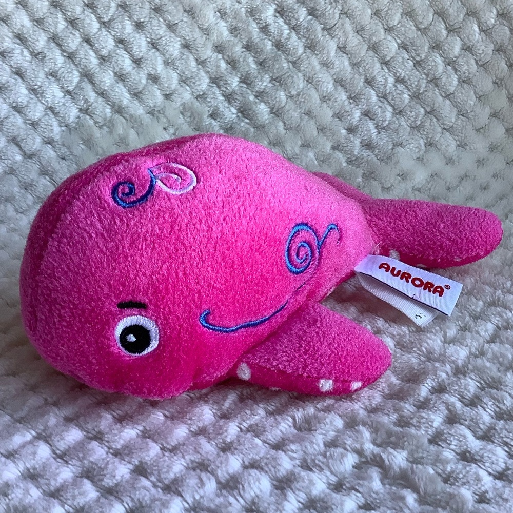 AURORA World Pink Plush Whale Stuffed Animal Toy Embroidered Swirls Polka Dots